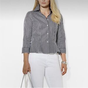 Lauren Ralph Lauren Black Stripe Peplum Button Shirt Top Cotton Women’s Size 4